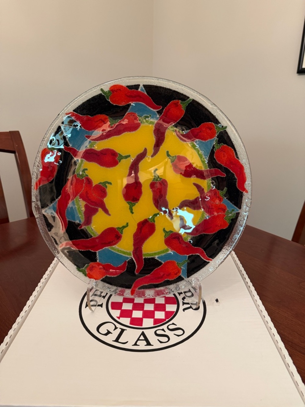 Peggy Karr Fused Glass Chilies Plate - Red, Yellow, Black